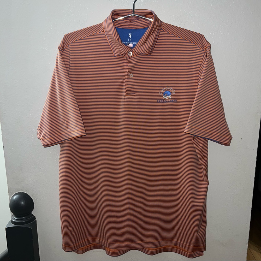 Fairway & Greene Men’s Orange Striped Polo Shirt – Teeth of the Dog Golf Course